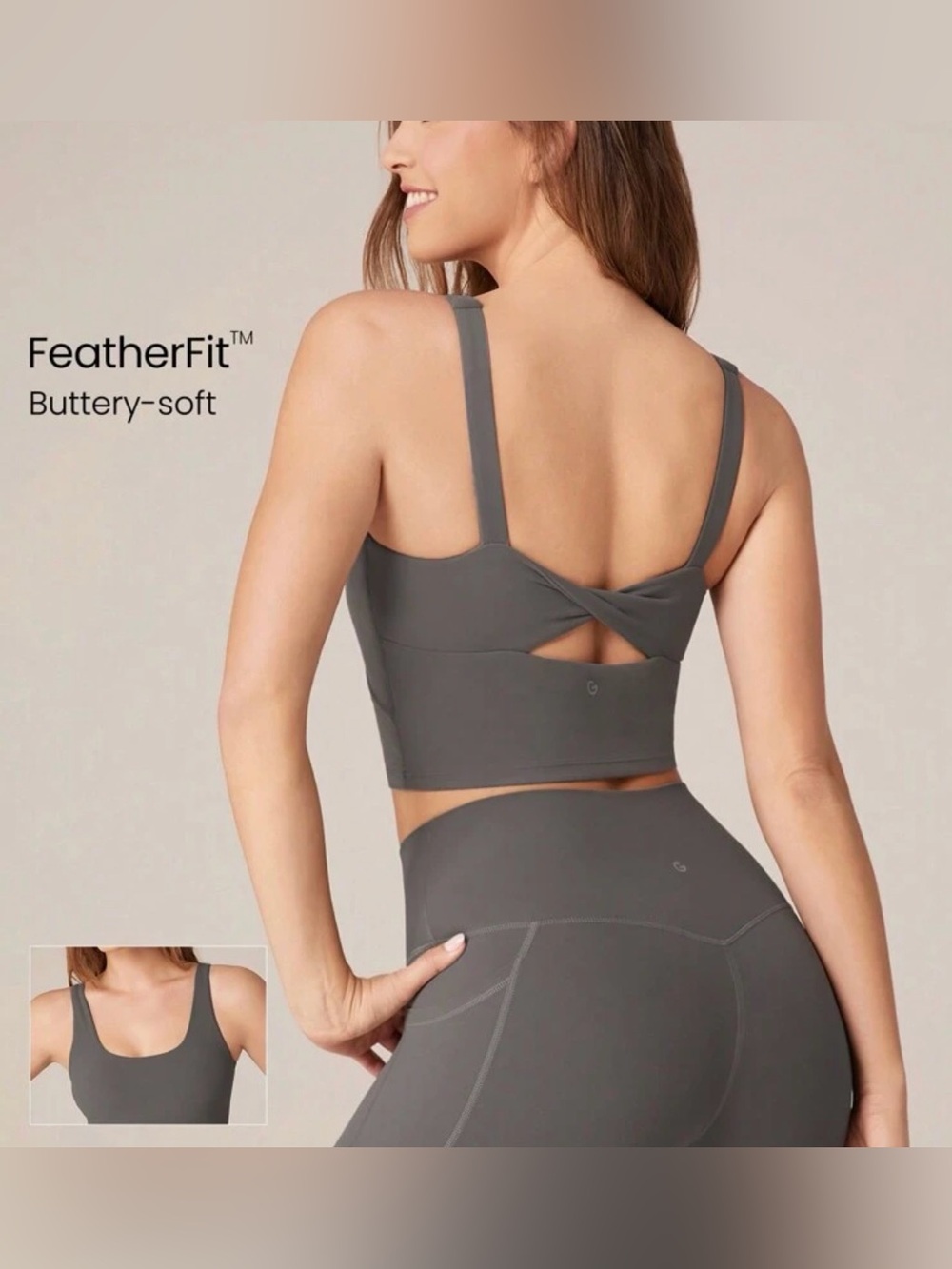 Seamless Twist-Back Longline Sports Bra and Biker Shorts Set — Dark Gray